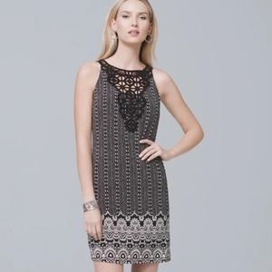 White House Black Market Black White Crochet Yoke Detail Knit Cutaway Sheath